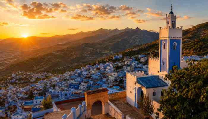 Golden hour over a hillside town